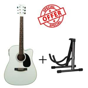 Swan7 SW41C White Semi Acoustic Equalizer Guitar with Stand